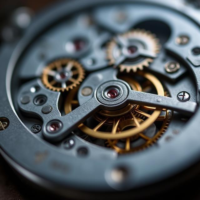 Macro shot of watch movement gears